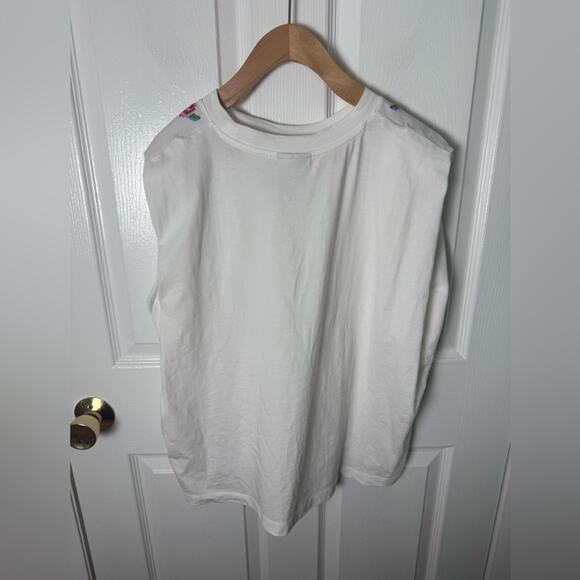 Farm Rio Off-White Cross Stitch Flowers Organic Cotton T-Shirt L - Picture 6 of 9